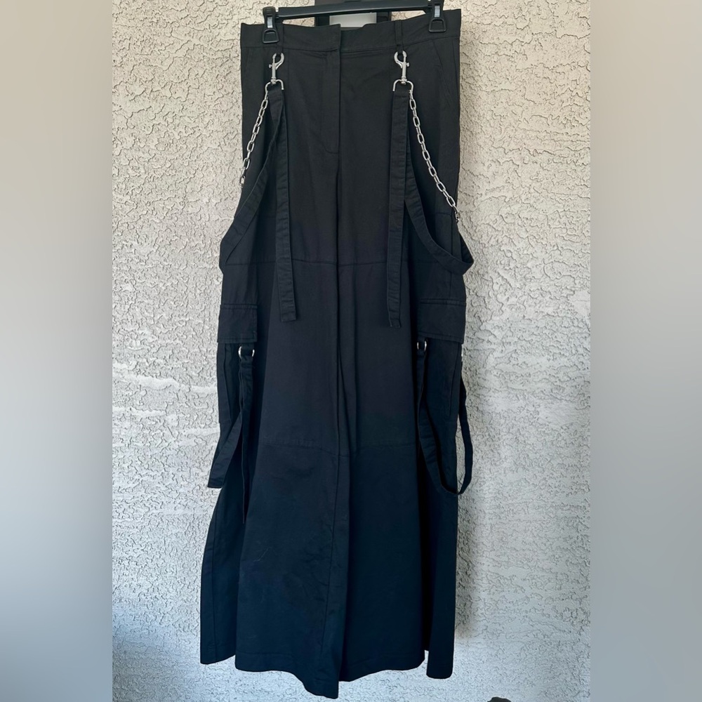 The Ragged Priest Wide Leg Black Trousers With Chains + Metal Details US 10